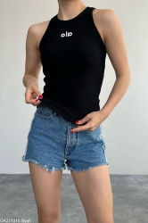 Women's ribbed tank top - OLA black