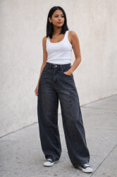 Wide Fit High-Waist Denim – Charcoal Black